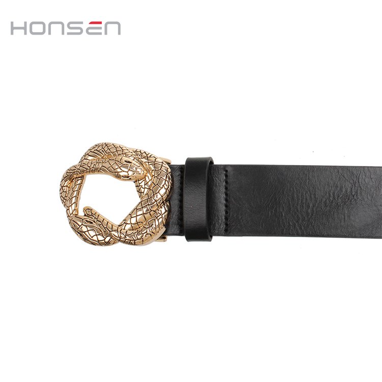 Snake Buckle Ladies Belt Wholesale Alloy Customized Black Belt, Fashion Pu Women Female