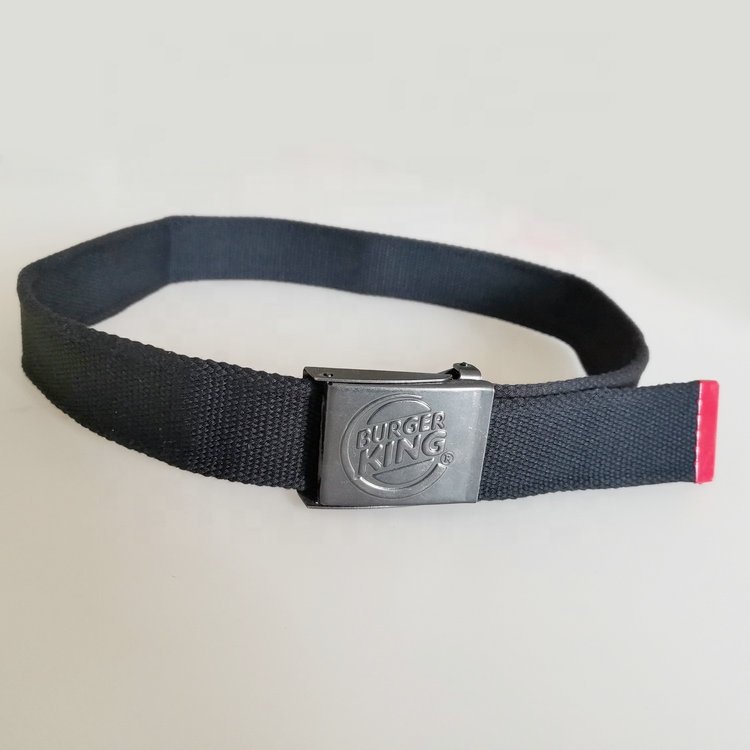 1.5 inch Black Customize Brand emboss Logo Cotton Belt Adjustable free Easy open close Buckle webbing Belt