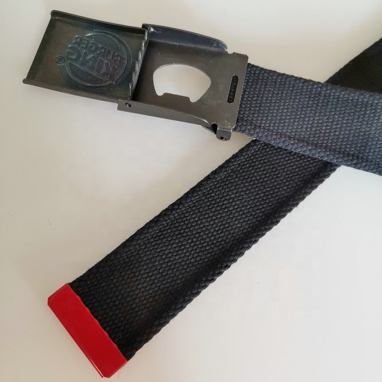 1.5 inch Black Customize Brand emboss Logo Cotton Belt Adjustable free Easy open close Buckle webbing Belt