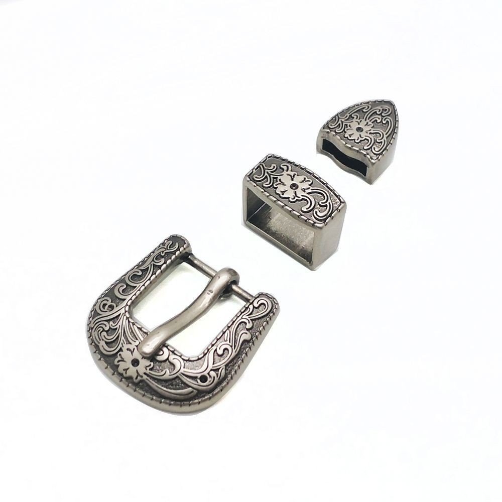 Custom design vintage western belt buckle cowboy silver belt buckle 3pcs set