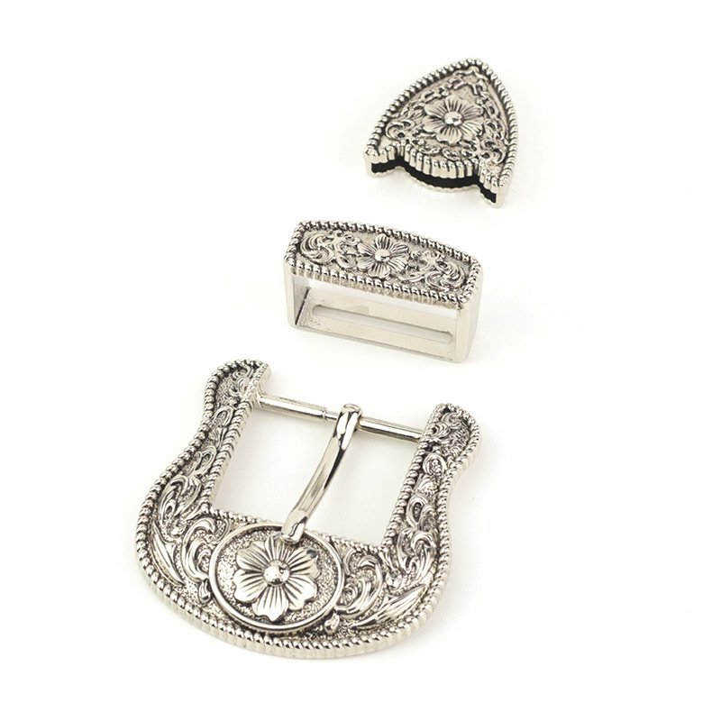 Custom design vintage western belt buckle cowboy silver belt buckle 3pcs set