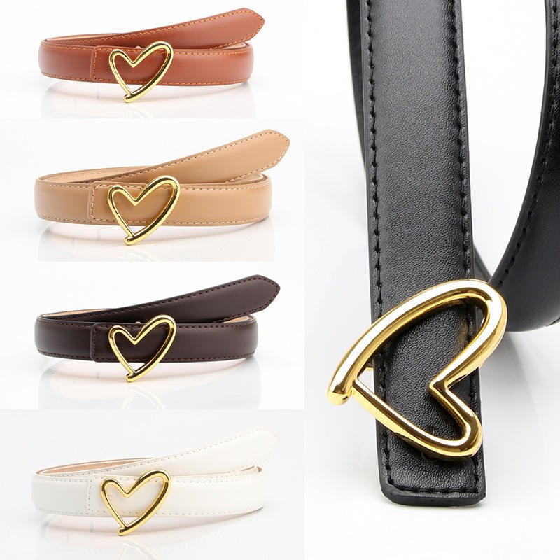 Hot Waist Belts Gold Love Shape Alloy Buckle Belt Elegant Fashion Women's Clothing Accessory Belt