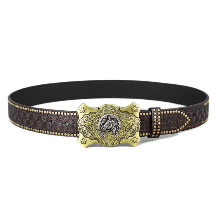 Personalize Custom PU leather belt 40mm wide Retro Western Buckle men Leather belts with bull