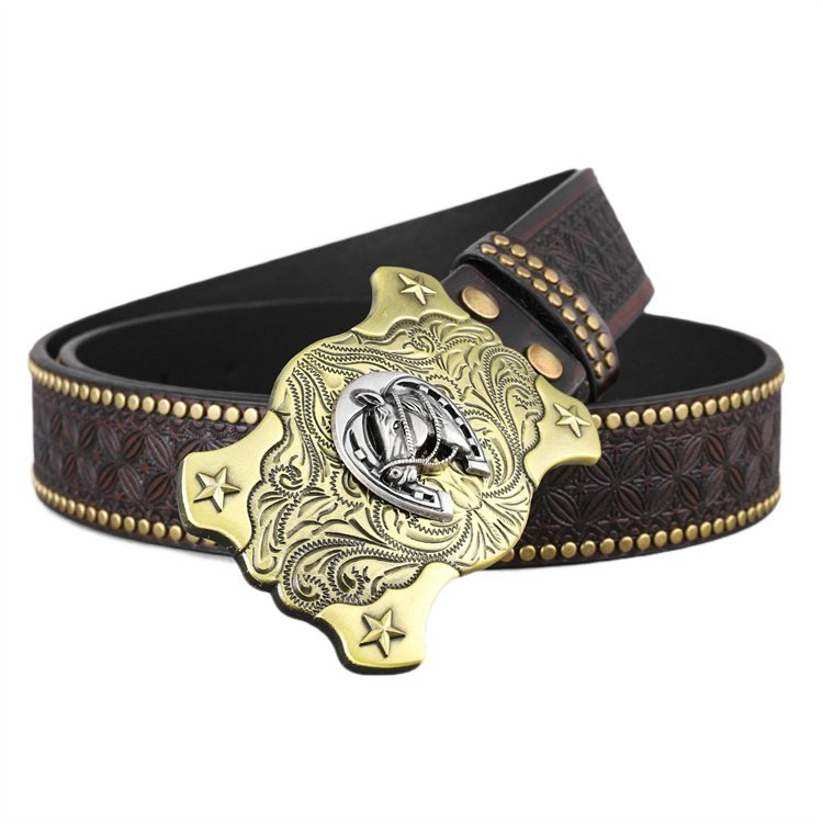 Personalize Custom PU leather belt 40mm wide Retro Western Buckle men Leather belts with bull