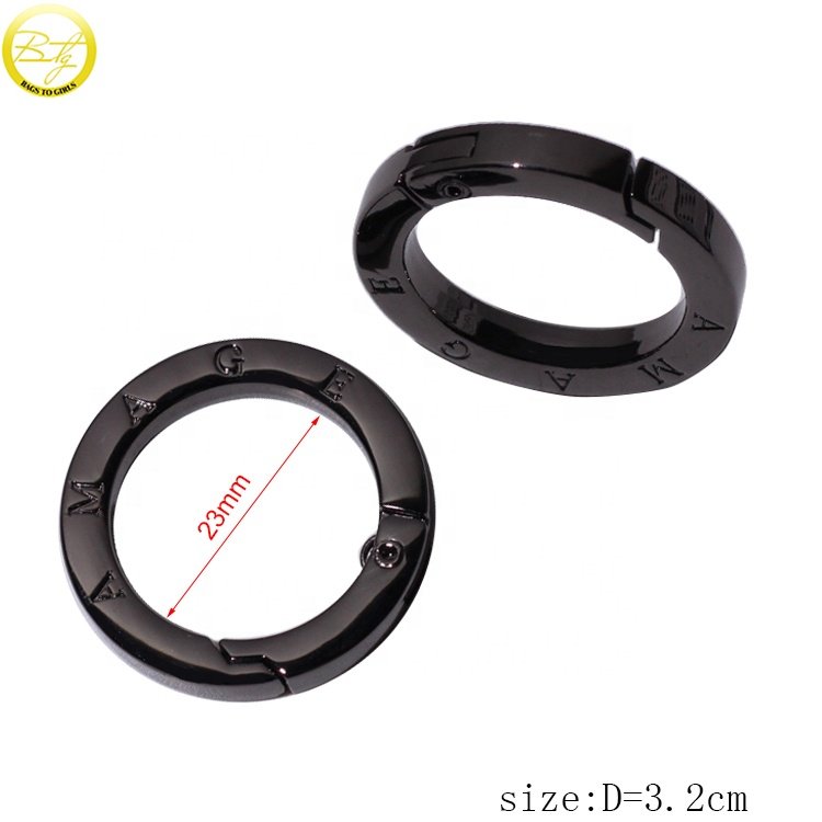 High quality custom engraved letter spring rings gunmetal handbag hardware openable o buckle for dog collar