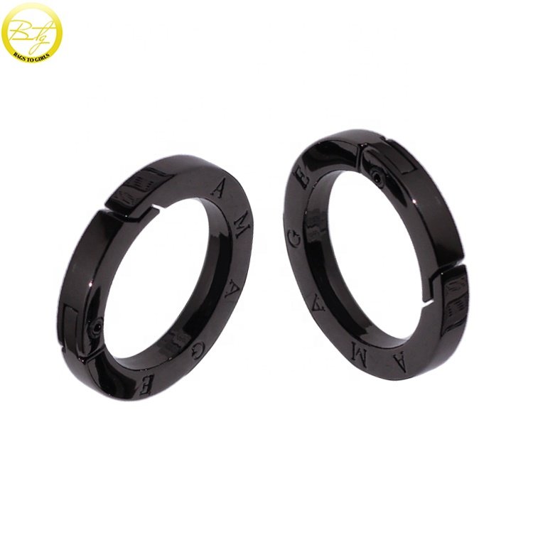 High quality custom engraved letter spring rings gunmetal handbag hardware openable o buckle for dog collar