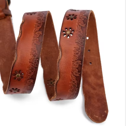 2024 Hot Selling Pin Buckle Custom Cowhide Genuine Leather Men's Belt Brown Cowhide Leather With Embossing Pattern