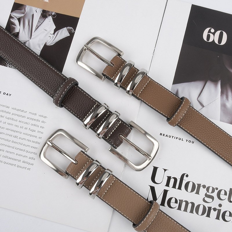 Top High Luxury Pure Cowhide Belt Retro Silver Buckle Genuine Leather Colorful Belt Female Waist Belts Decoration Jeans