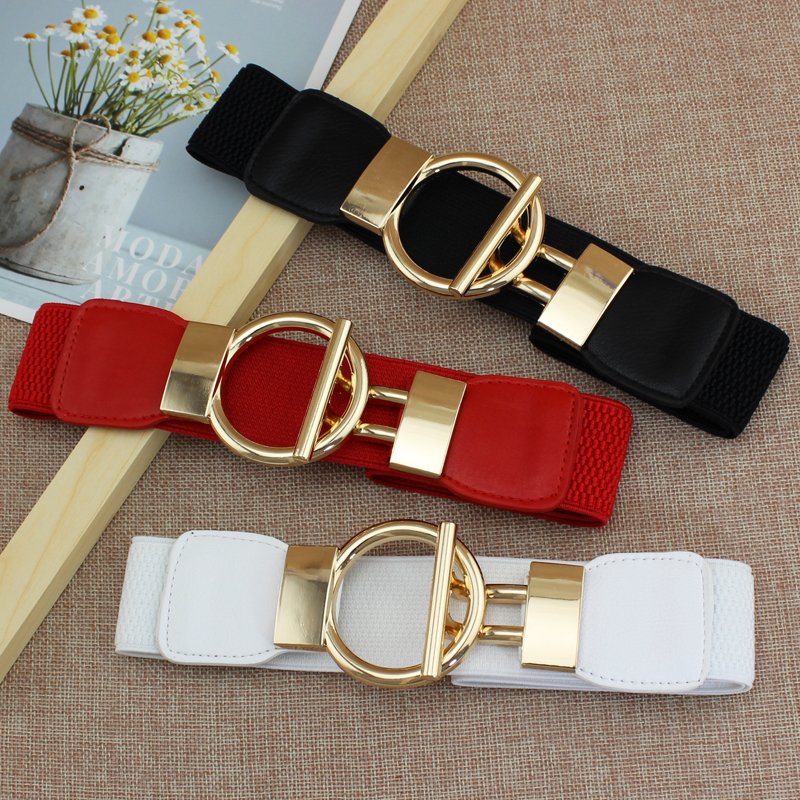 Plus size Big Woman Waistband Dress Decorate Simple Sleeve Elastic Girdle Gold Buckle Wide Body Waist Belts