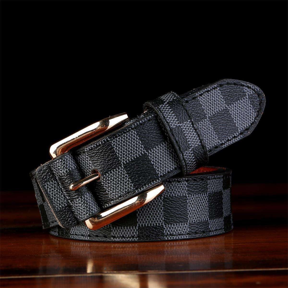 2023 New Vintage Fashion Plaid Buckle Belt Mens Belts Genuine Leather Luxury
