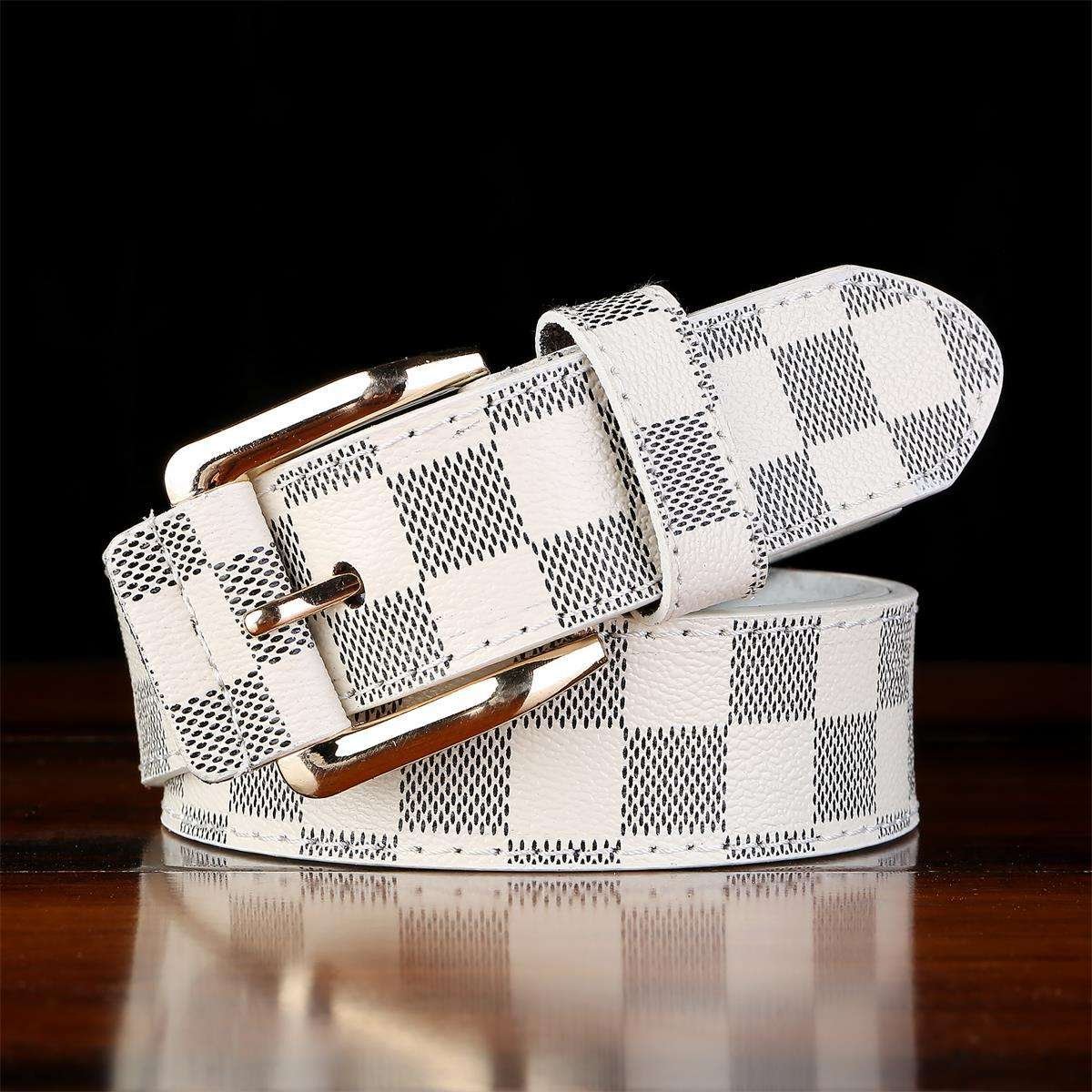 2023 New Vintage Fashion Plaid Buckle Belt Mens Belts Genuine Leather Luxury