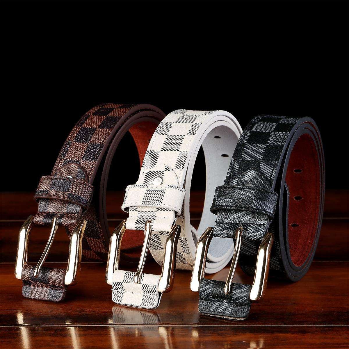 2023 New Vintage Fashion Plaid Buckle Belt Mens Belts Genuine Leather Luxury