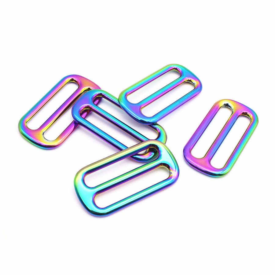 Wholesale 38MM Metal Buckle Zinc Alloy Rainbow Color Adjustable Slider Tri glide Buckle For Bag/ Handbag Craft
