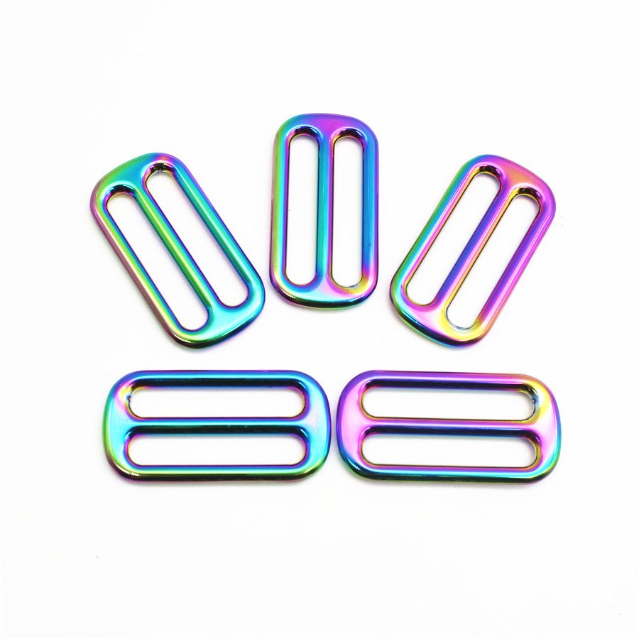 Wholesale 38MM Metal Buckle Zinc Alloy Rainbow Color Adjustable Slider Tri glide Buckle For Bag/ Handbag Craft