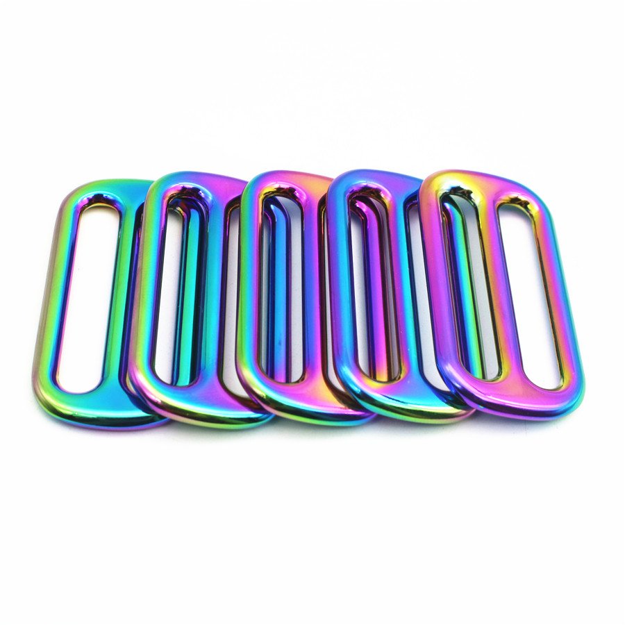 Wholesale 38MM Metal Buckle Zinc Alloy Rainbow Color Adjustable Slider Tri glide Buckle For Bag/ Handbag Craft