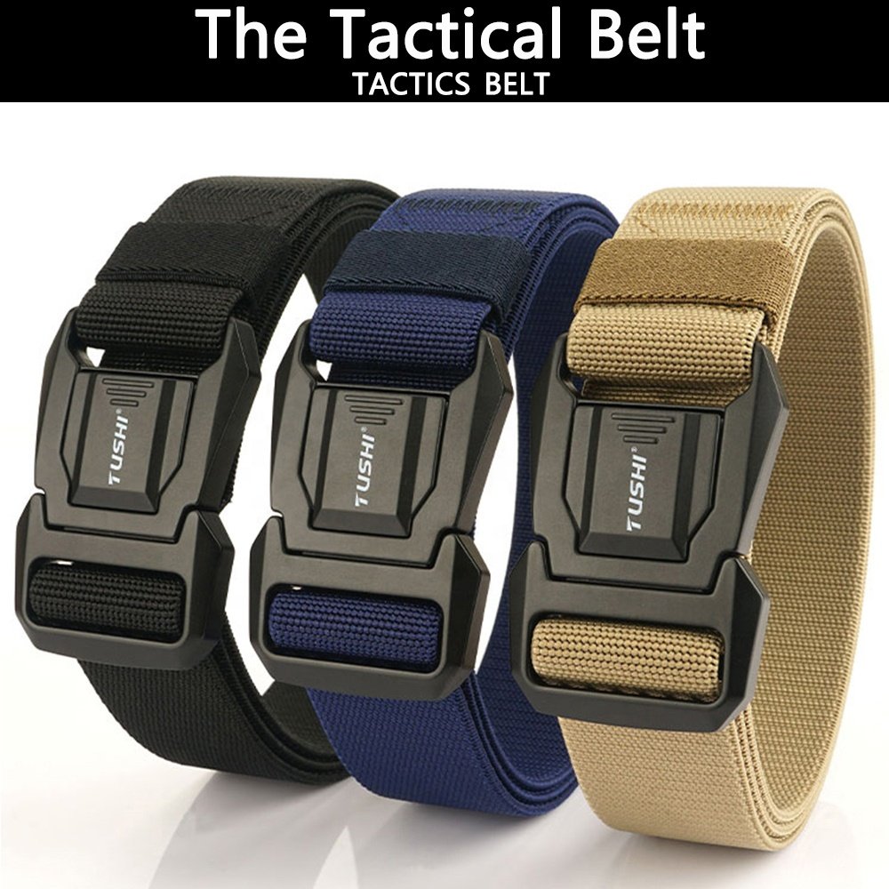 TUSHI Customized polyester fiber elastic belt with tactical Quick release of metal automatic buckle pants strap wholesale