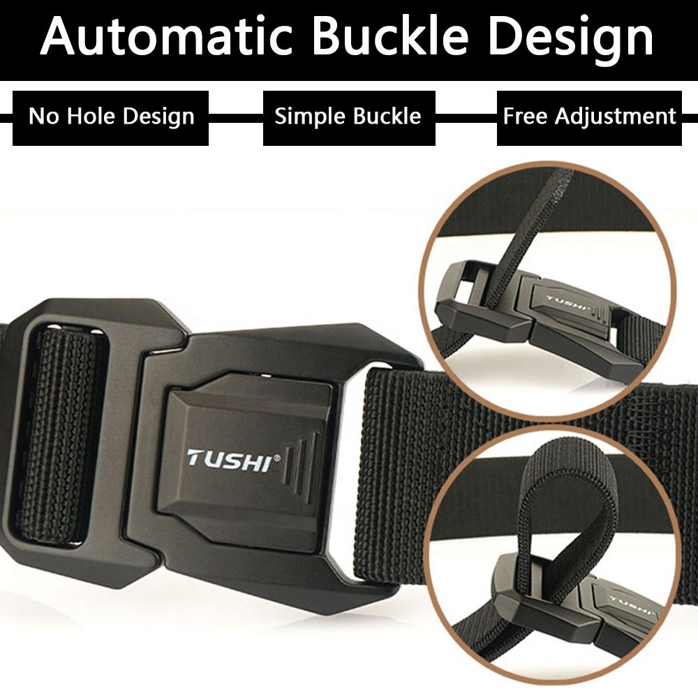 TUSHI Customized polyester fiber elastic belt with tactical Quick release of metal automatic buckle pants strap wholesale