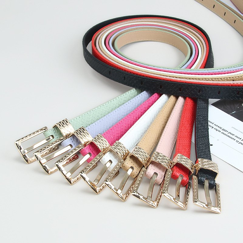Multi-color Thin PU Leather Jeans Waist Belt For Decoration Pin Buckles Ladies Belt 2CM