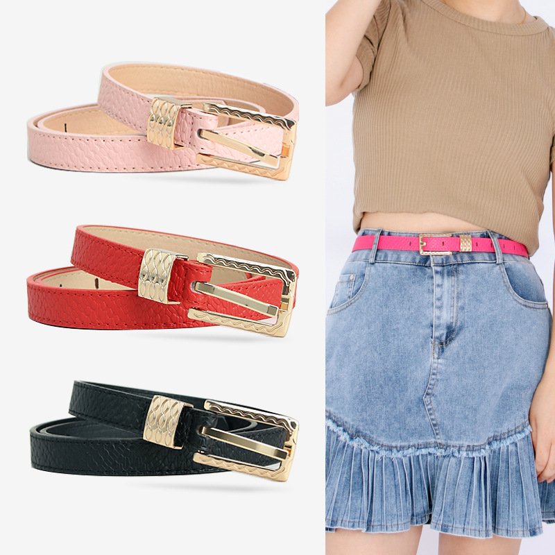 Multi-color Thin PU Leather Jeans Waist Belt For Decoration Pin Buckles Ladies Belt 2CM