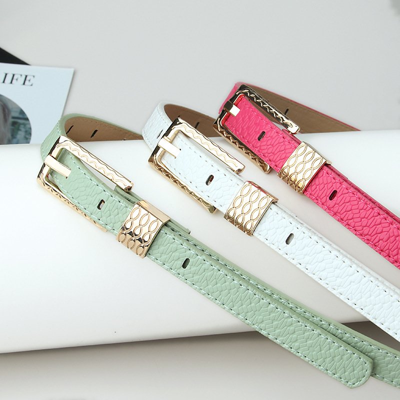 Multi-color Thin PU Leather Jeans Waist Belt For Decoration Pin Buckles Ladies Belt 2CM