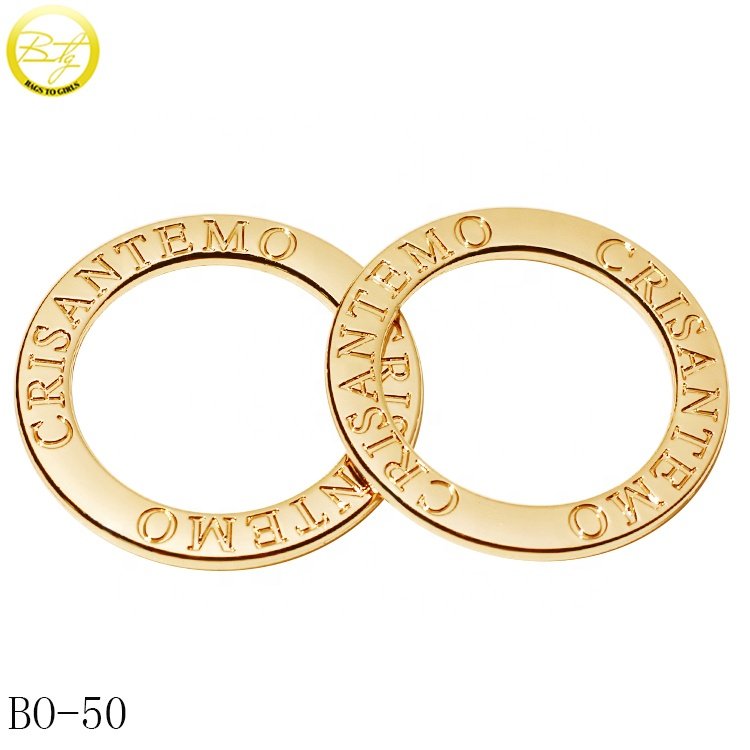 Fashion clothing gold logo rings hardware custom designer zinc alloy buckle straps adjuster for swimsuit
