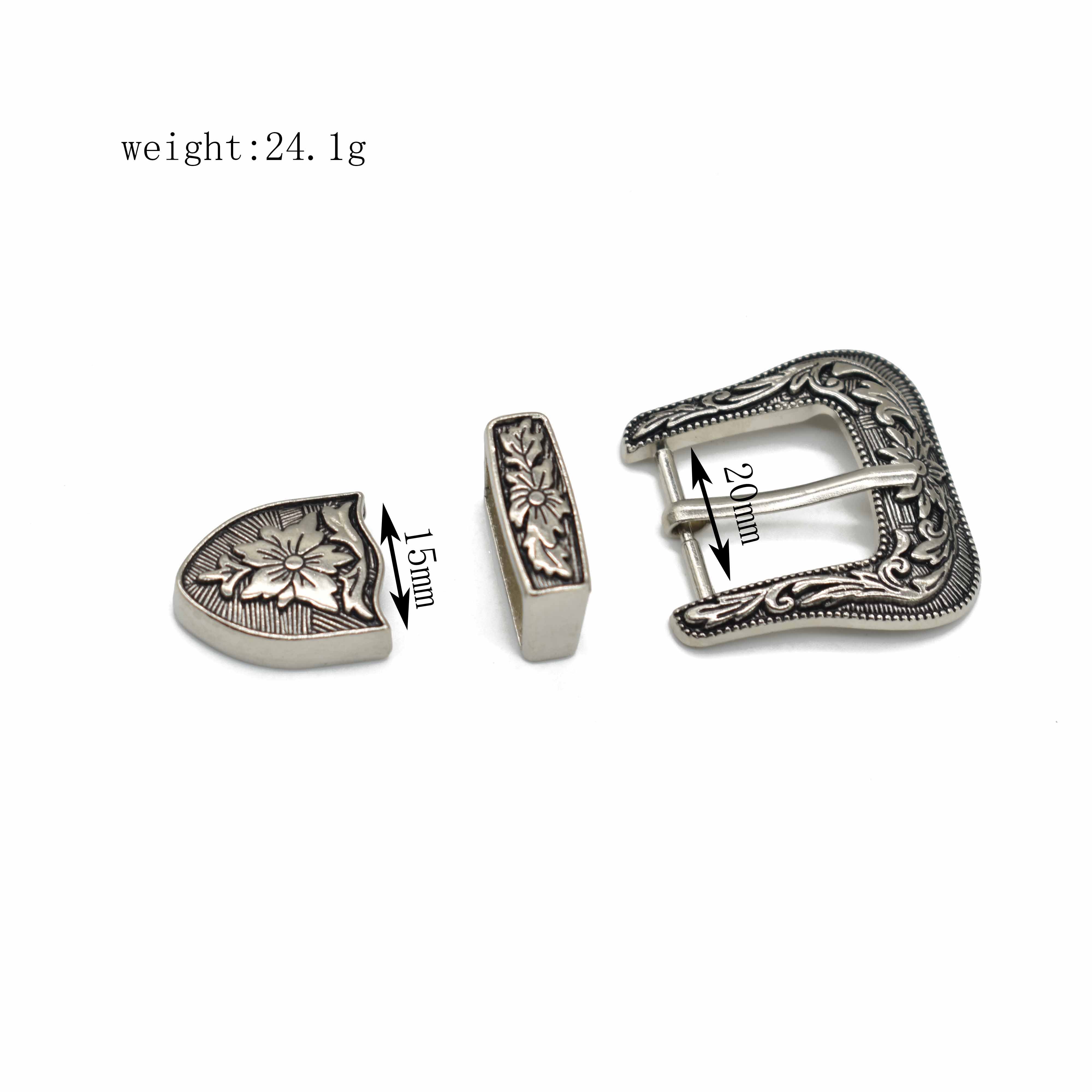 Zinc Alloy 3 Piece Western Silver Flower Engraved Belt Buckle Sets For Women with high quality