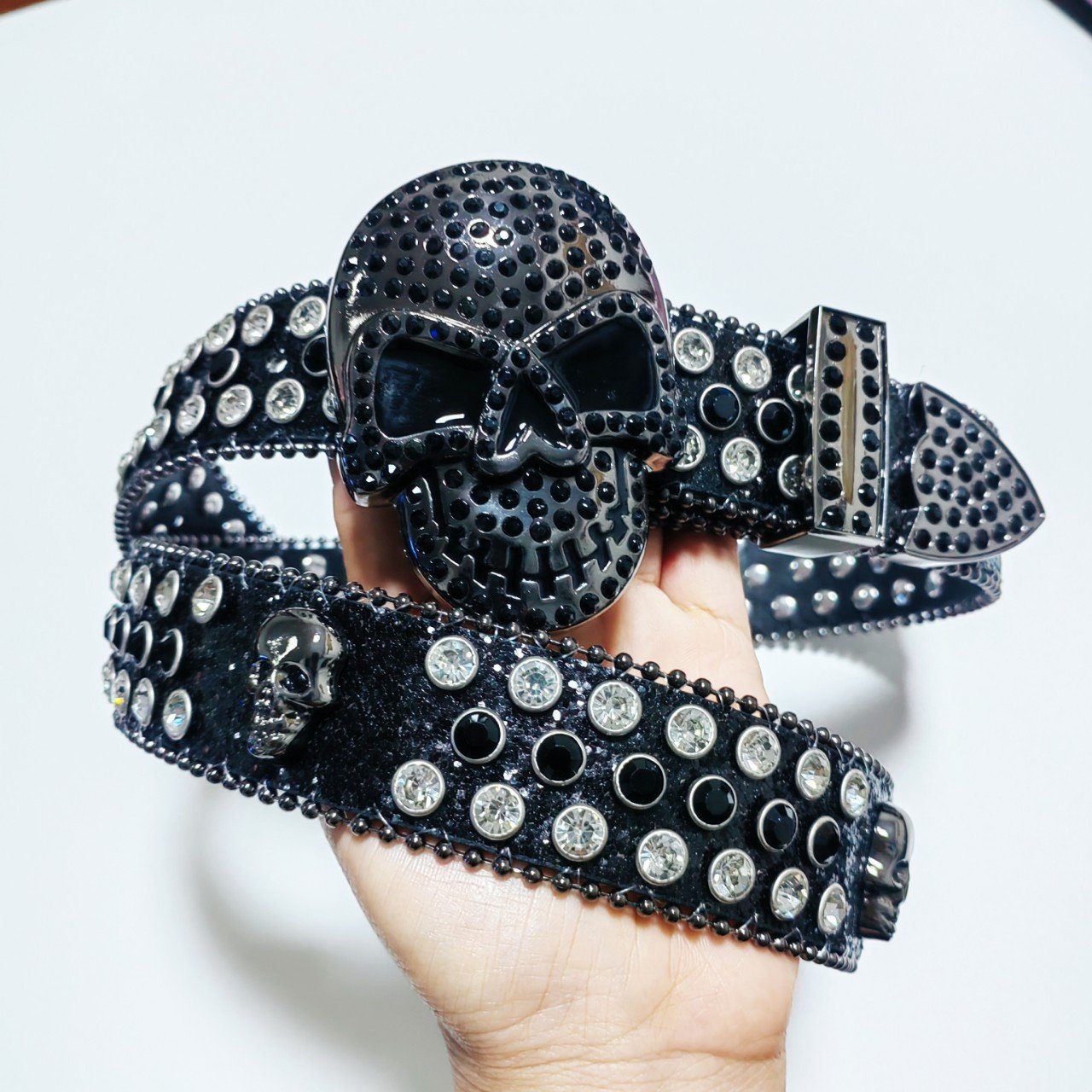 Wholesale Skull Buckle Bling Bling Diamond Punk Rock Belt BB Simon Shinning Rhinestone Belt