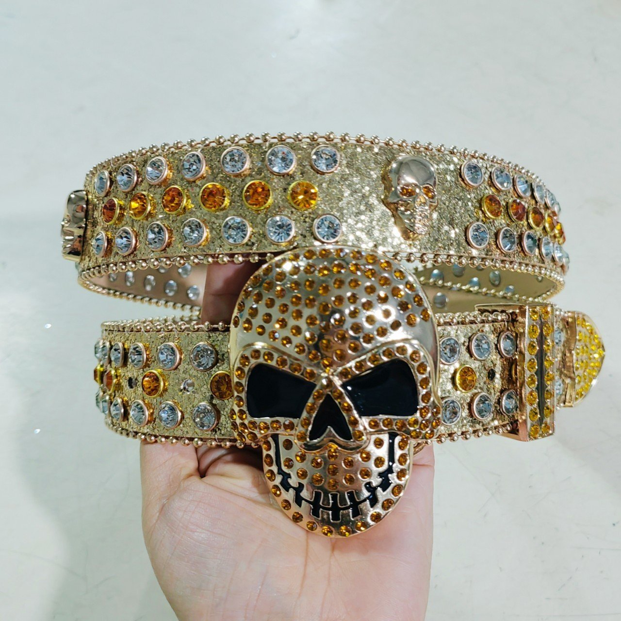 Wholesale Skull Buckle Bling Bling Diamond Punk Rock Belt BB Simon Shinning Rhinestone Belt