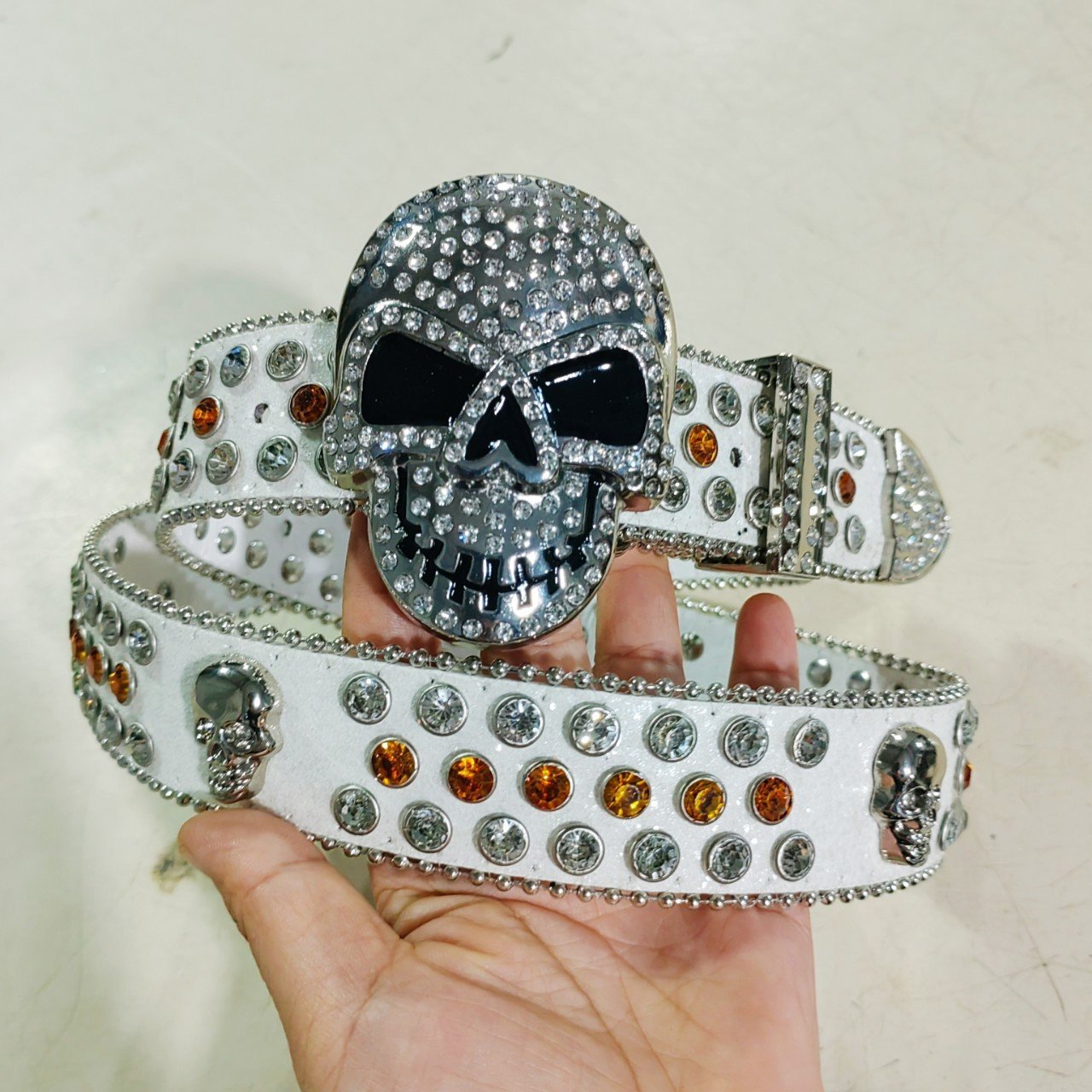 Wholesale Skull Buckle Bling Bling Diamond Punk Rock Belt BB Simon Shinning Rhinestone Belt