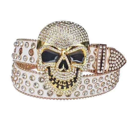 Wholesale Skull Buckle Bling Bling Diamond Punk Rock Belt BB Simon Shinning Rhinestone Belt
