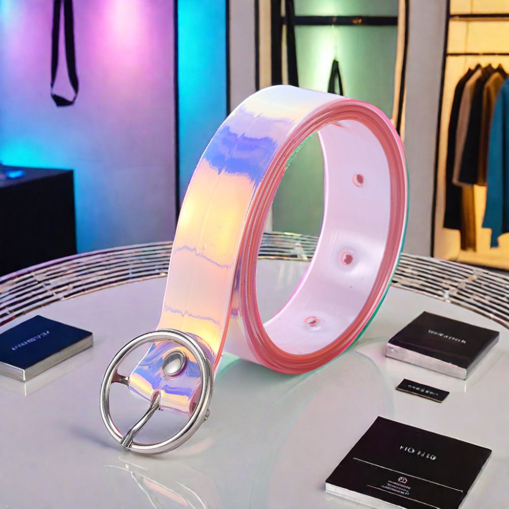 Korean Female PVC Belts with Dazzling Transparent Design Alloy Pin Buckle Unique Personality Accessory for Students