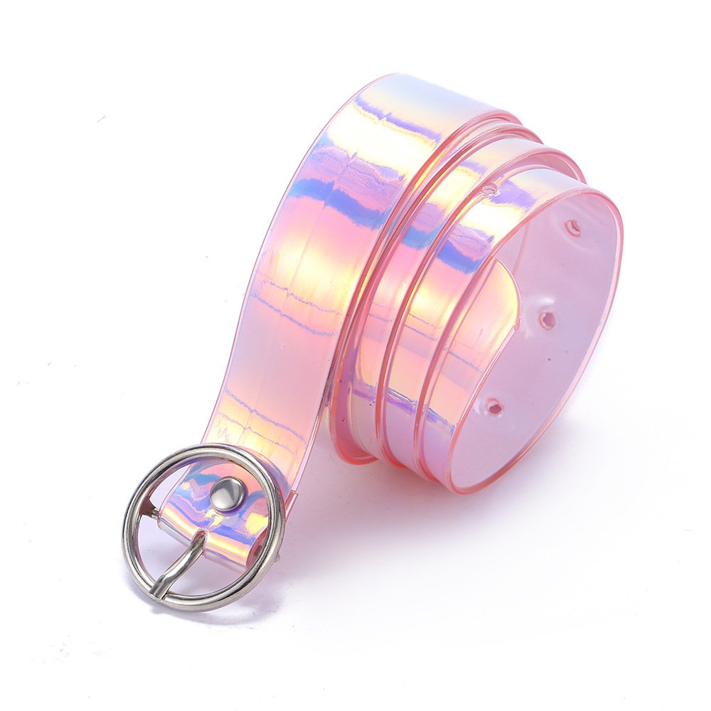 Korean Female PVC Belts with Dazzling Transparent Design Alloy Pin Buckle Unique Personality Accessory for Students