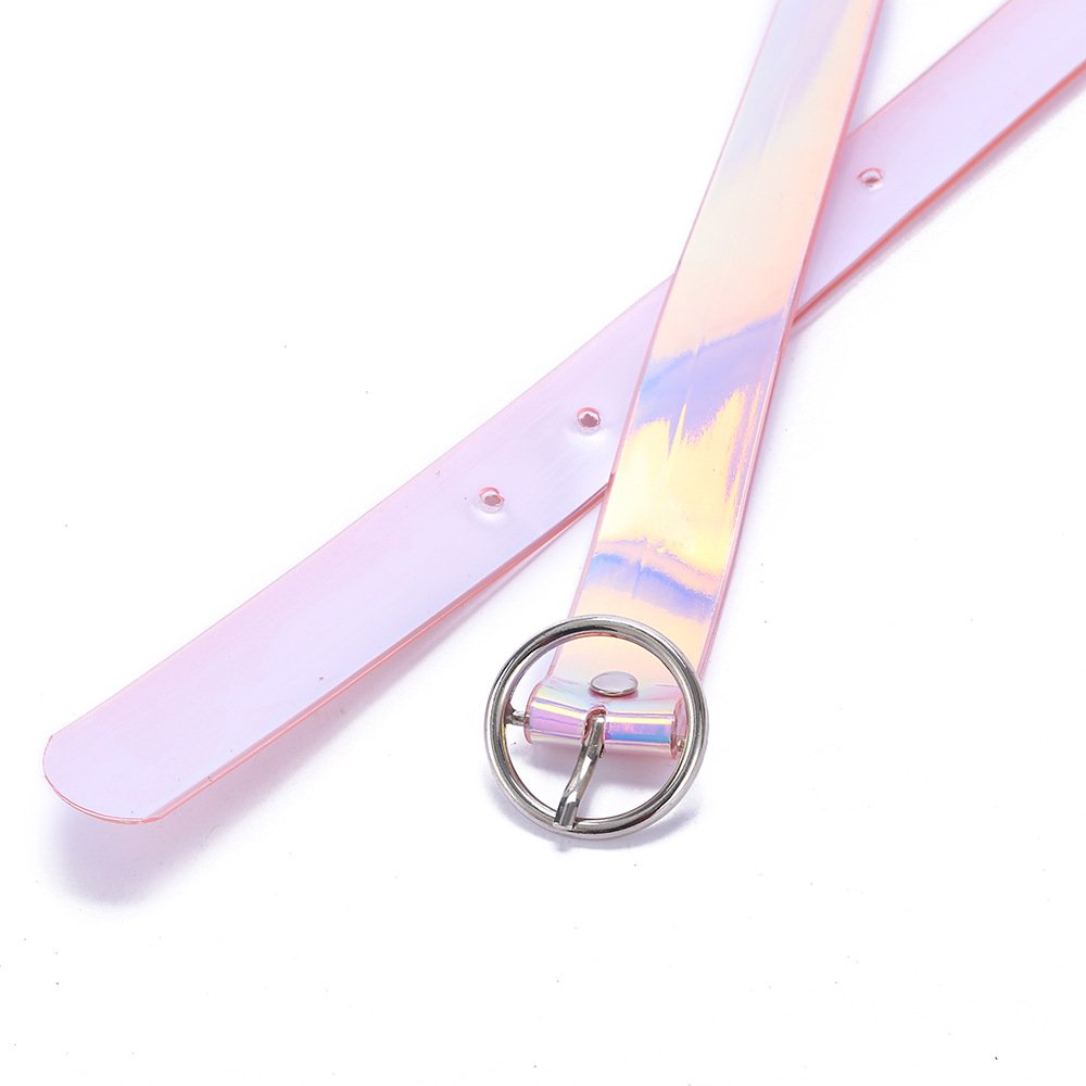 Korean Female PVC Belts with Dazzling Transparent Design Alloy Pin Buckle Unique Personality Accessory for Students