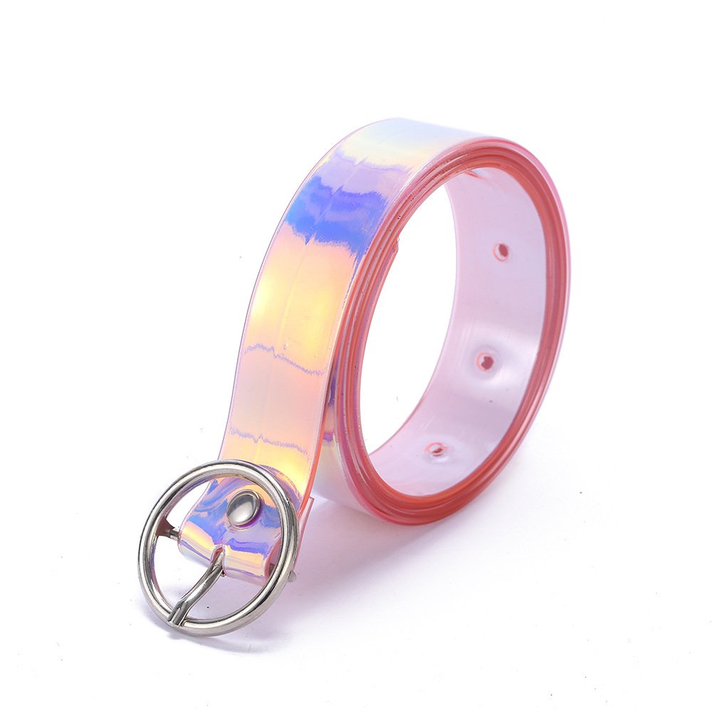 Korean Female PVC Belts with Dazzling Transparent Design Alloy Pin Buckle Unique Personality Accessory for Students