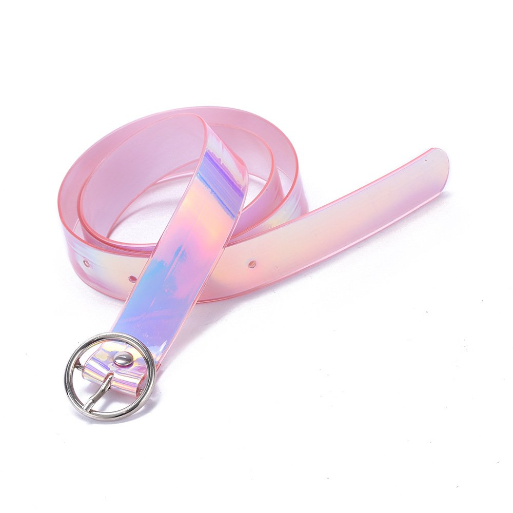 Korean Female PVC Belts with Dazzling Transparent Design Alloy Pin Buckle Unique Personality Accessory for Students