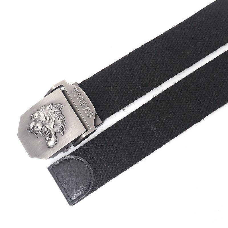 Manufacturers Customized Logo Canvas Fabric Metal Tiger Head Buckle Lengthened Belt Youth Outdoor Trousers Canvas Tactical Belt