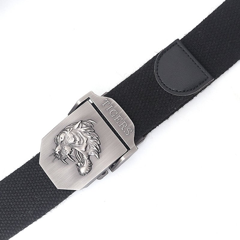 Manufacturers Customized Logo Canvas Fabric Metal Tiger Head Buckle Lengthened Belt Youth Outdoor Trousers Canvas Tactical Belt
