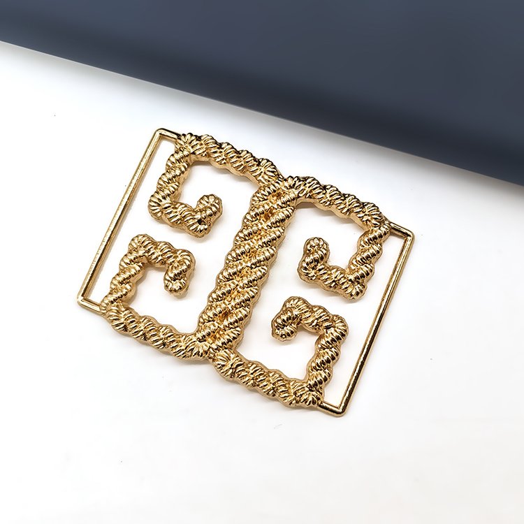 Custom Logo New Elegant Design Decorative Square Zinc Alloy Golden Buckle Twist Turn Belt Buckle Accessories For Bag And Clothes