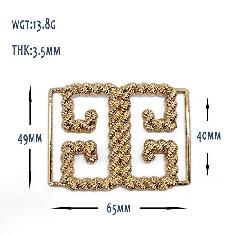 Custom Logo New Elegant Design Decorative Square Zinc Alloy Golden Buckle Twist Turn Belt Buckle Accessories For Bag And Clothes