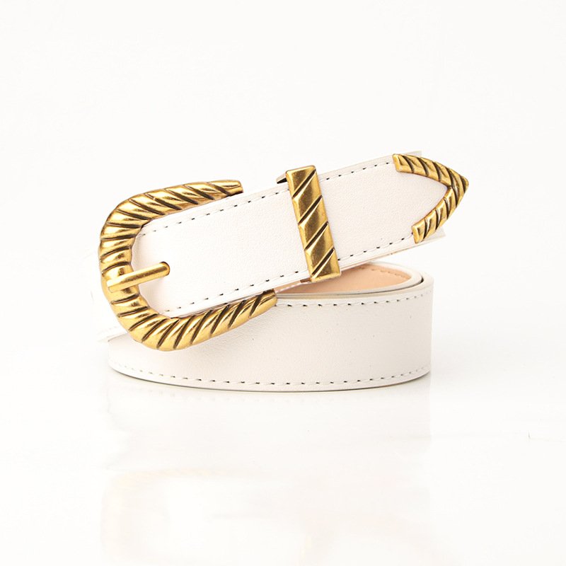 Vintage Retro Golden Arrow Buckle Ladies PU Leather Belt with Alloy for Fashion Coats Jeans Women's Dresses