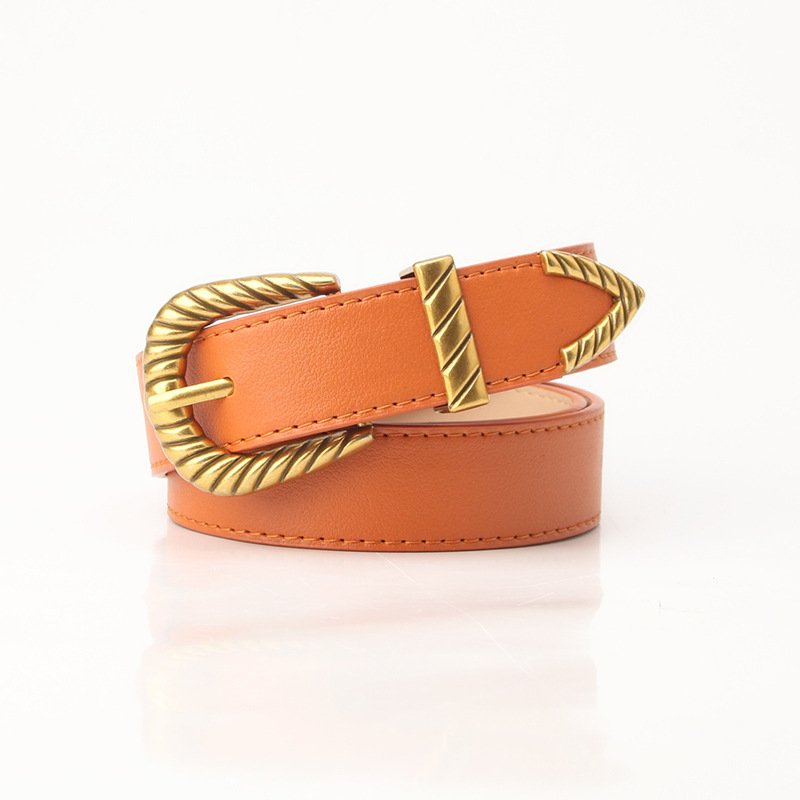 Vintage Retro Golden Arrow Buckle Ladies PU Leather Belt with Alloy for Fashion Coats Jeans Women's Dresses