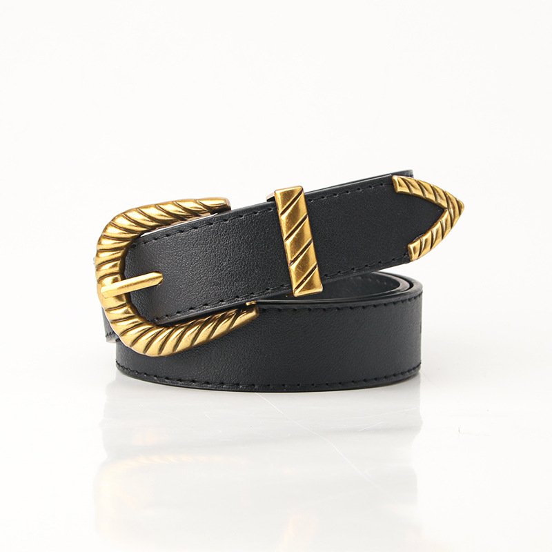 Vintage Retro Golden Arrow Buckle Ladies PU Leather Belt with Alloy for Fashion Coats Jeans Women's Dresses