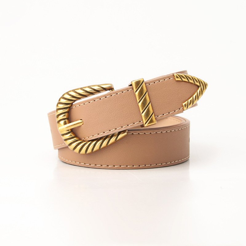 Vintage Retro Golden Arrow Buckle Ladies PU Leather Belt with Alloy for Fashion Coats Jeans Women's Dresses