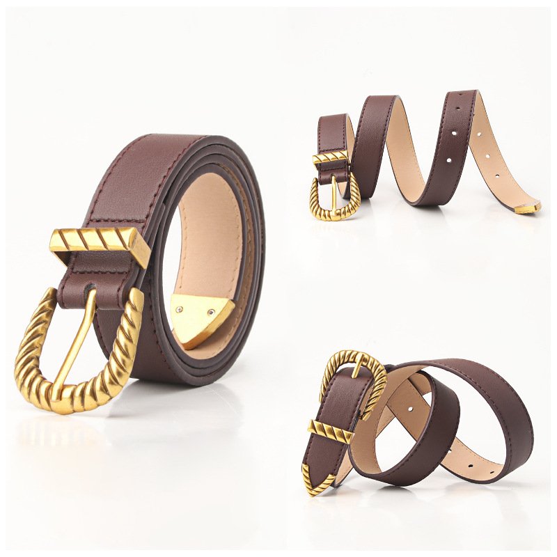 Vintage Retro Golden Arrow Buckle Ladies PU Leather Belt with Alloy for Fashion Coats Jeans Women's Dresses