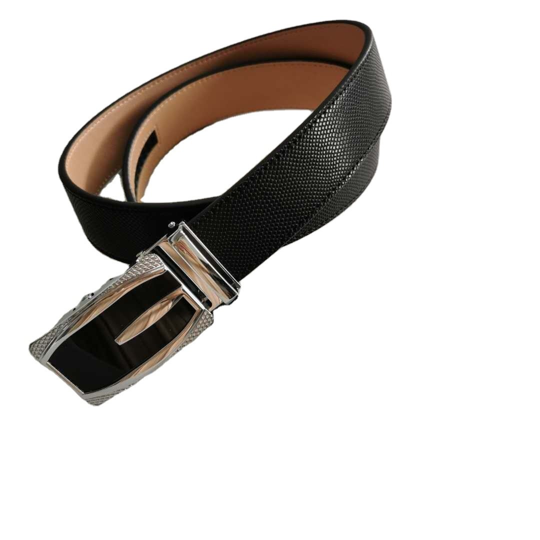 2024 New Design Simple Business Mens Split & PU Leather with Automatic Sliding Buckle Belts genuine crocodile belts belt for men