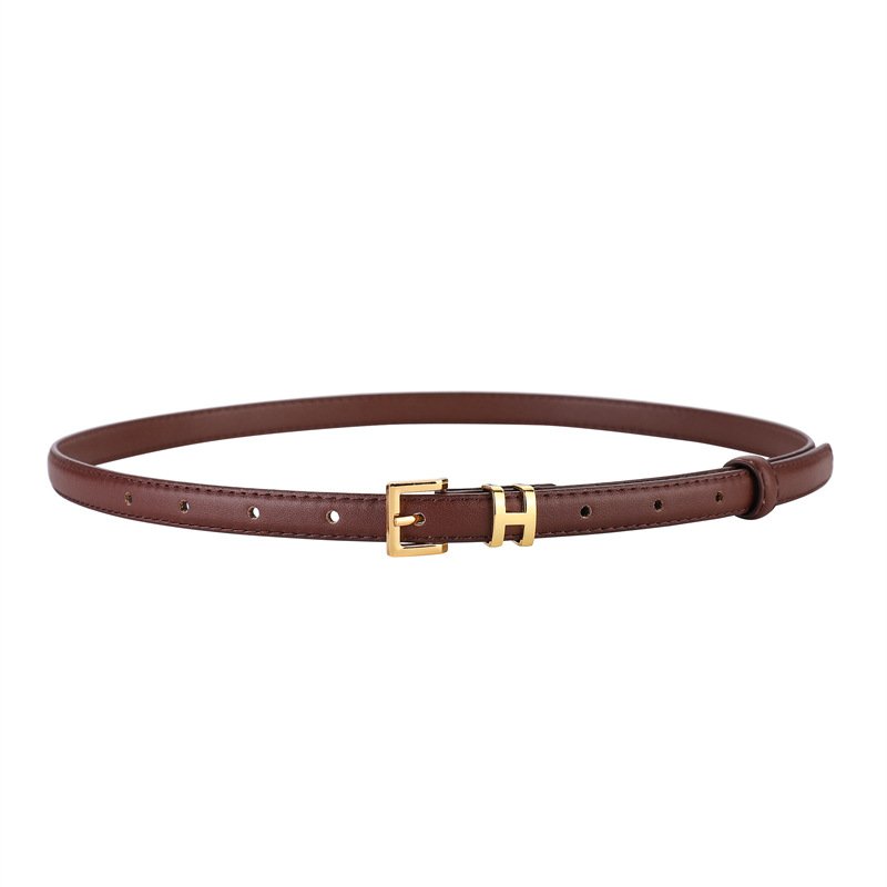 Wanshui Women's leather needle buckle retro vintage thin belt brand cowhide belt designer versatile casual ladies belt