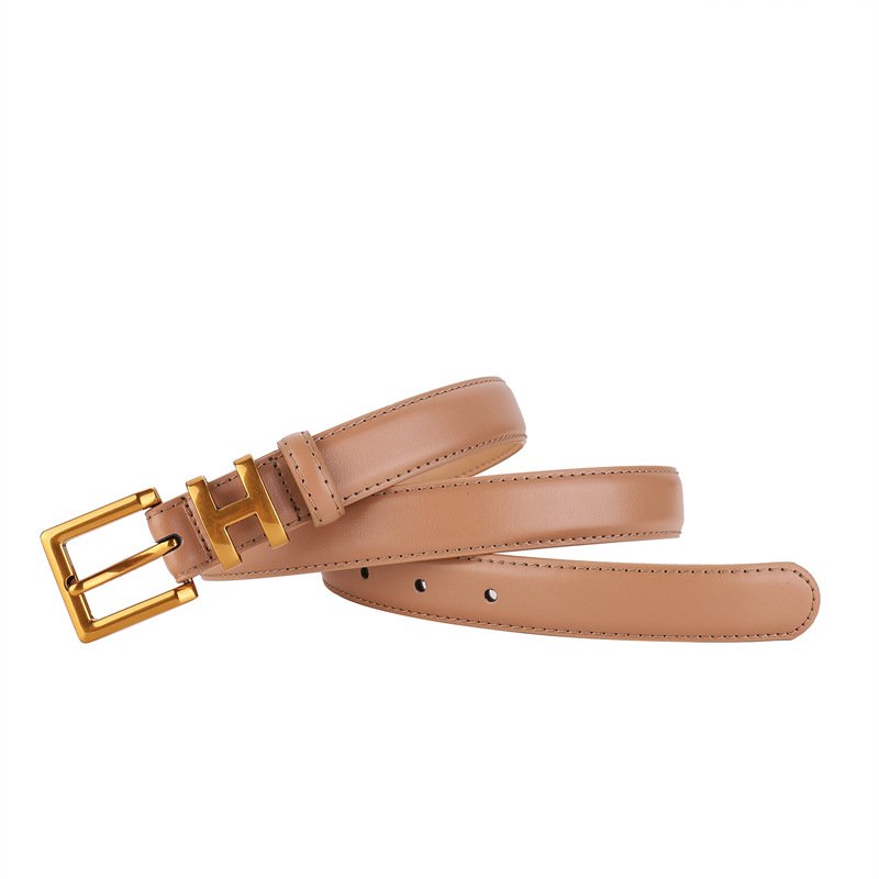 Wanshui Women's leather needle buckle retro vintage thin belt brand cowhide belt designer versatile casual ladies belt