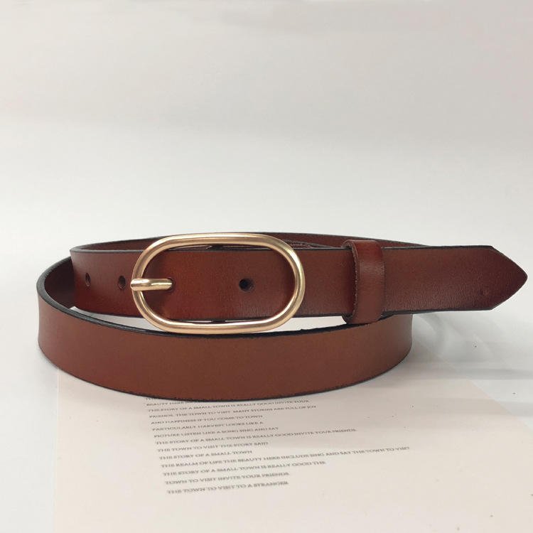 Hot Selling Black Genuine Leather Belts for Women New Clothing Decoration Gold Metal Buckle Plain Belt Accessory for Girls