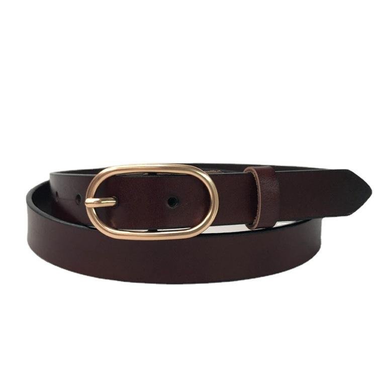 Hot Selling Black Genuine Leather Belts for Women New Clothing Decoration Gold Metal Buckle Plain Belt Accessory for Girls