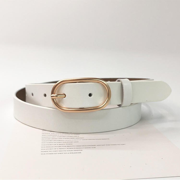 Hot Selling Black Genuine Leather Belts for Women New Clothing Decoration Gold Metal Buckle Plain Belt Accessory for Girls